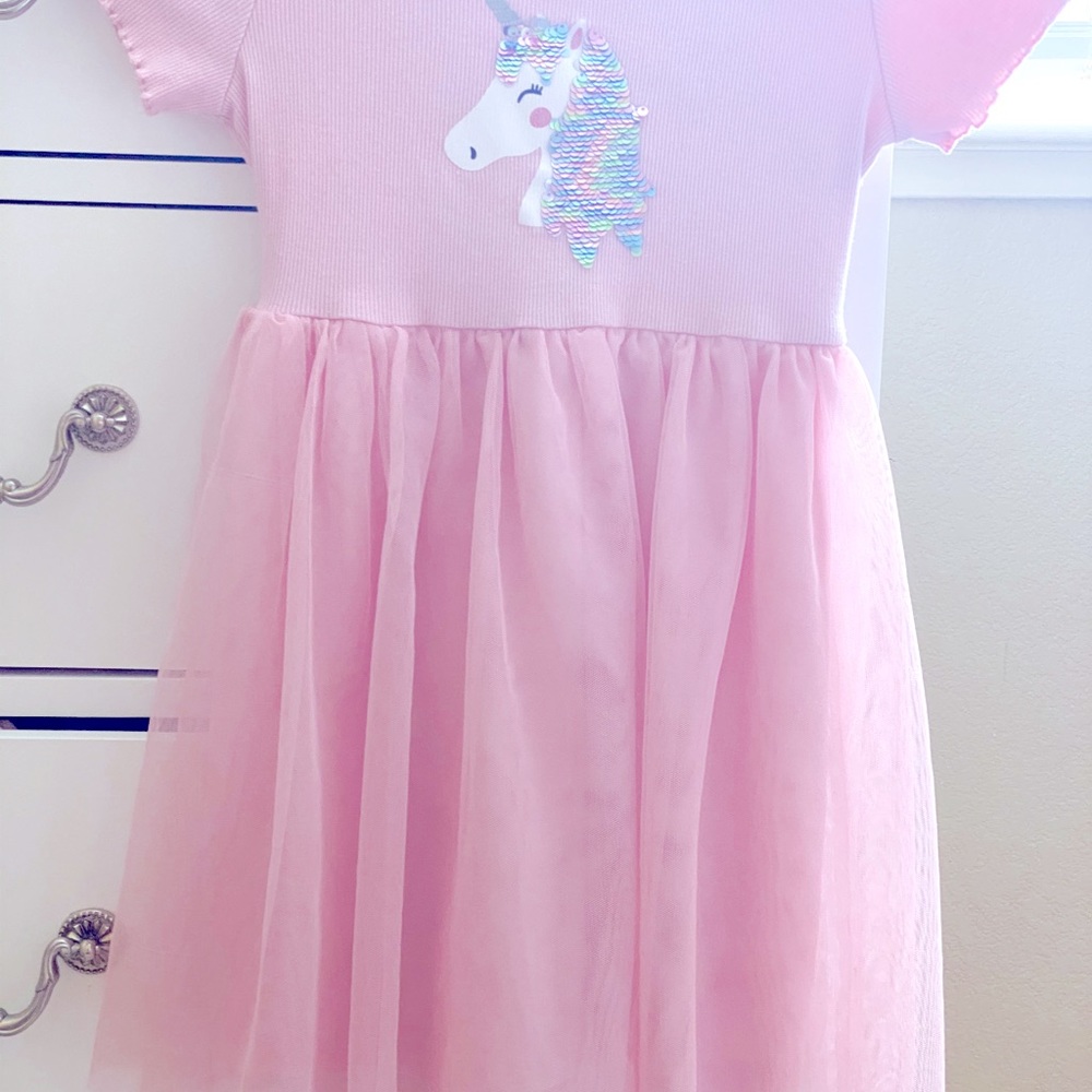 Flutter Pink Dress Girls 6x Unicorn Sequin Tulle.